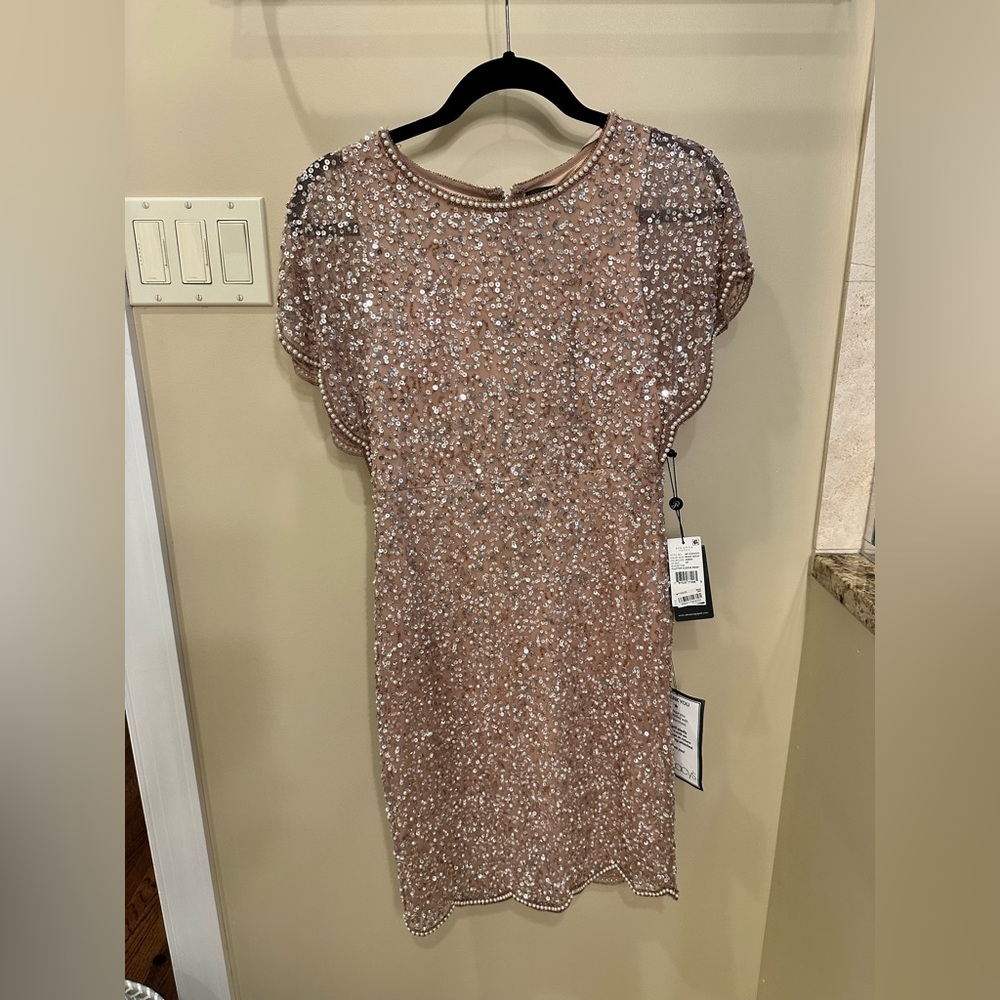 Adrianna Papell Rose Gold Flutter Sleeve Dress